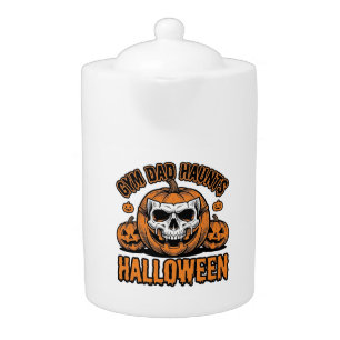 Gymnastics Dad Halloween Vintage Pumpkin Skull_1 Teapot