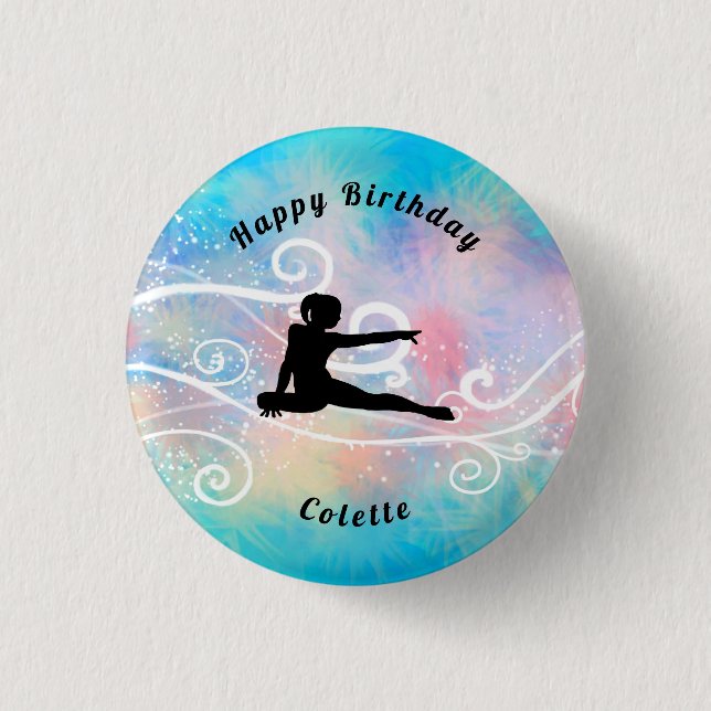 Gymnastics / Dance Happy Birthday Custom Swirl Button (Front)