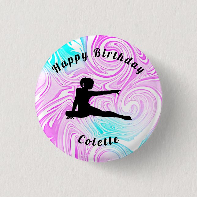Gymnastics / Dance Happy Birthday Custom Swirl Button (Front)
