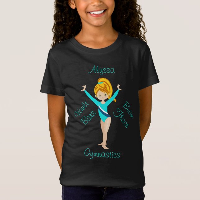 Gymnastics Deep Blonde, Hazel Eyes, Turquoise Leo  T-Shirt (Front)