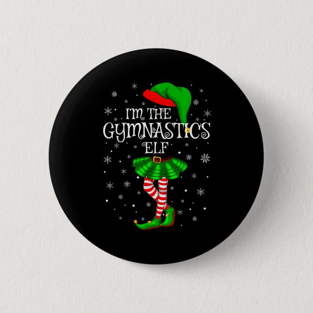 Gymnastics Elf Christmas Matching Family Women Gir Button (Front)