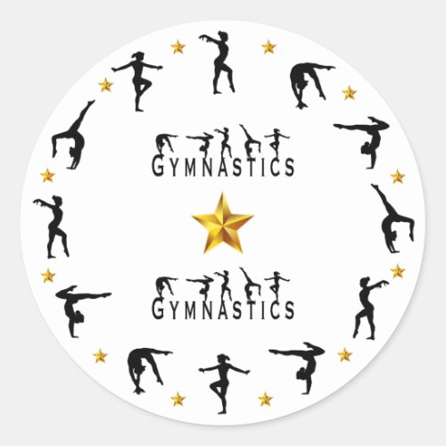 Gymnastics Female Gold Stars Classic Round Sticker