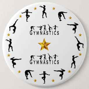 Gymnastics, Female, Gold Stars Pinback Button