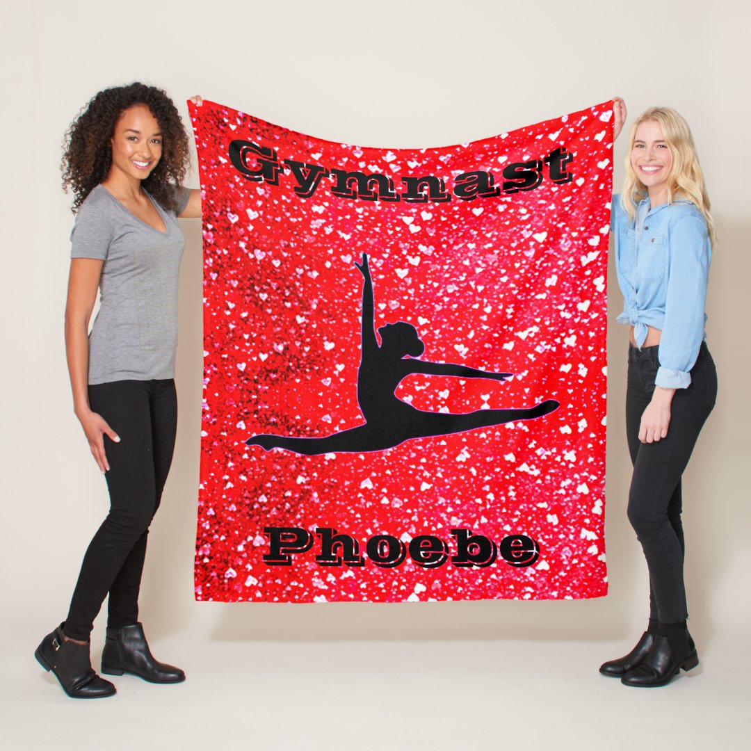 Gymnastics Fleece Blanket for Girls w / Hearts | Zazzle