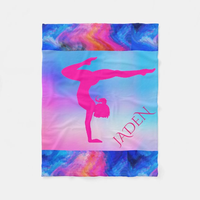 "GYMNASTICS" fleece blanket with custom name. (Front)
