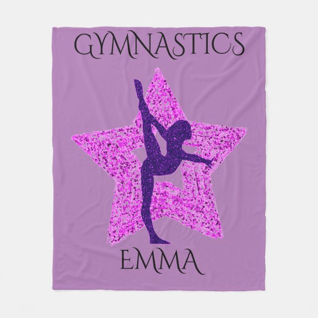 Gymnastics fleece blanket with personalized name. (Front)