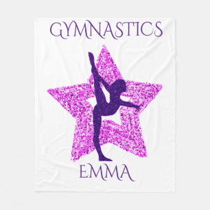 Gymnastics fleece blanket with personalized name.