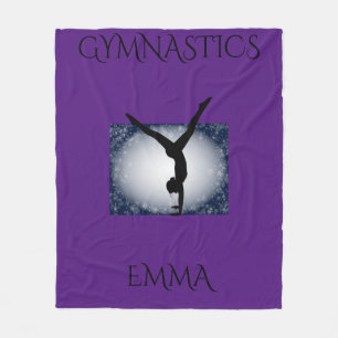 Gymnastics fleece blanket with personalized name.