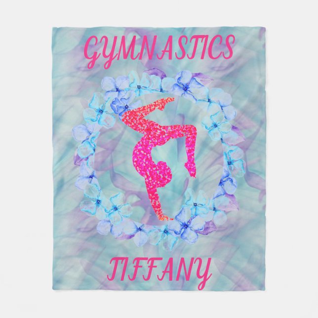 GYMNASTICS FLEECE BLANKET with personalized name. (Front)
