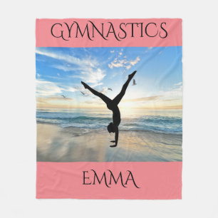 Gymnastics fleece blanket with personalized name.