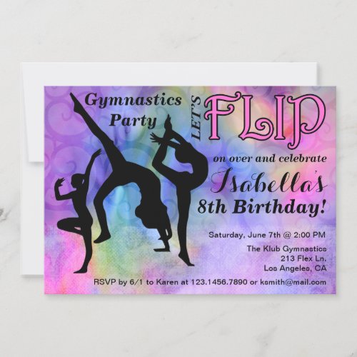 Gymnastics Flip Girls Birthday Party Invitation