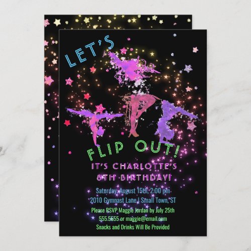 Gymnastics Flip Girls Birthday Party Invitation