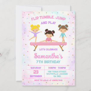 Gymnastics Flip Tumble Jump Birthday Invitation