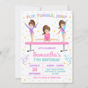 Gymnastics Flip Tumble Jump Birthday Invitation
