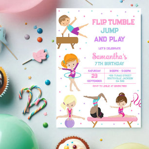 Gymnastics Flip Tumble Jump Birthday Invitation