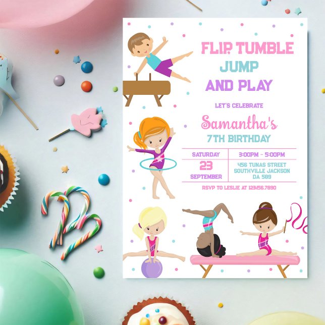 Gymnastics Flip Tumble Jump Birthday Invitation (Creator Uploaded)
