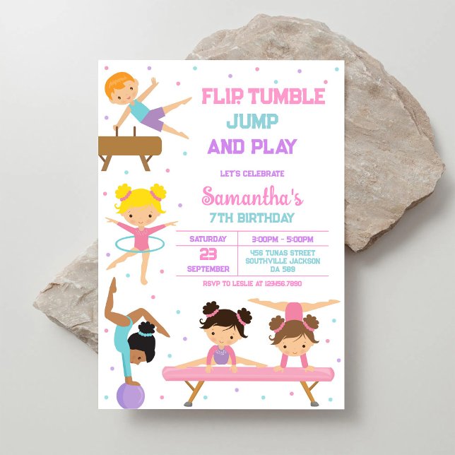 Gymnastics Flip Tumble Jump Birthday Invitation (Creator Uploaded)