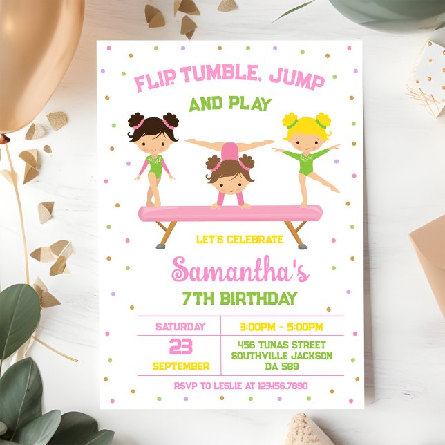 Gymnastics Flip Tumble Jump Birthday Invitation (Creator Uploaded)
