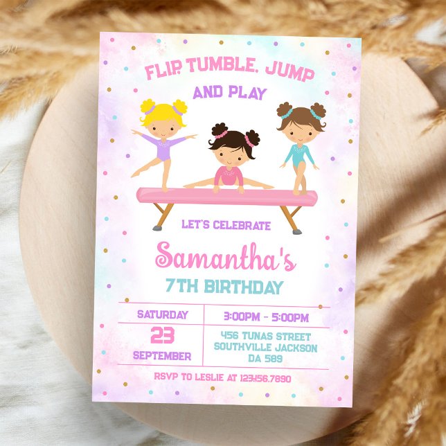Gymnastics Flip Tumble Jump Birthday Invitation (Creator Uploaded)