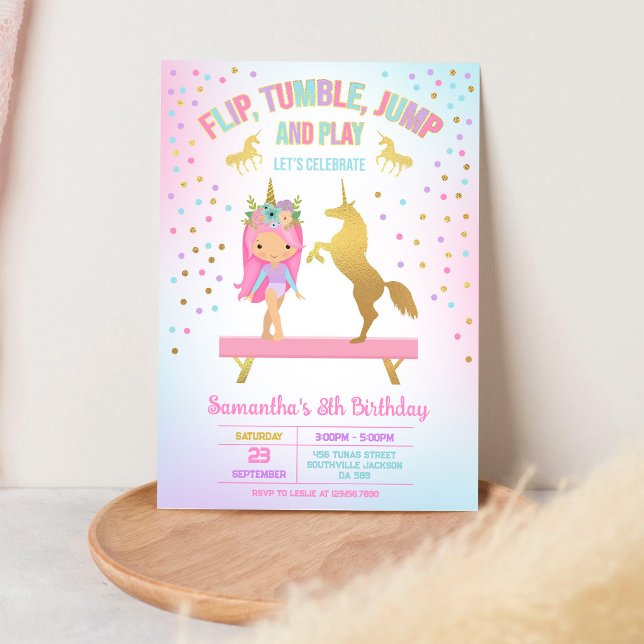 Gymnastics Flip Tumble Jump Birthday Invitation (Creator Uploaded)