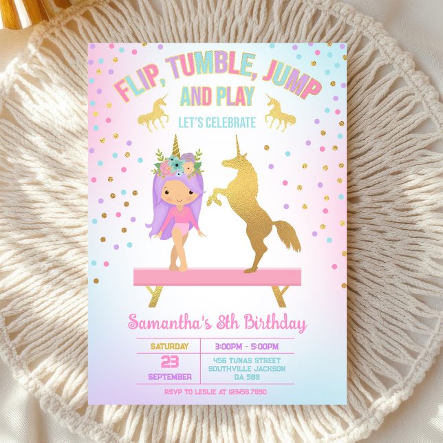 Gymnastics Flip Tumble Jump Birthday Invitation (Creator Uploaded)