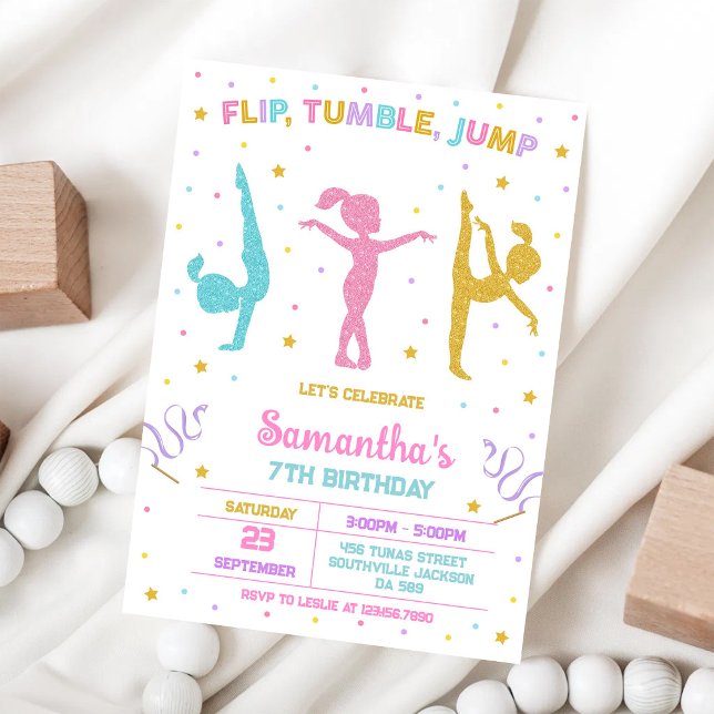 Gymnastics Flip Tumble Jump Birthday Invitation (Creator Uploaded)