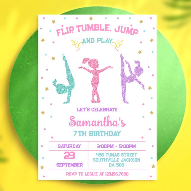 Gymnastics Flip Tumble Jump Birthday Invitation (Creator Uploaded)