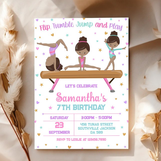 Gymnastics Flip Tumble Jump Birthday Invitation (Creator Uploaded)