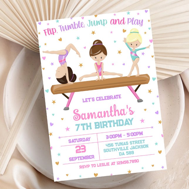 Gymnastics Flip Tumble Jump Birthday Invitation (Creator Uploaded)