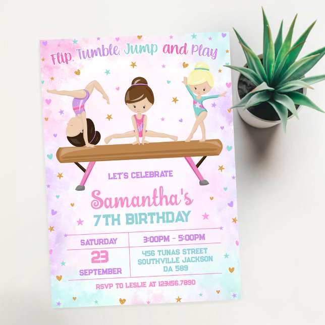 Gymnastics Flip Tumble Jump Birthday Invitation (Creator Uploaded)