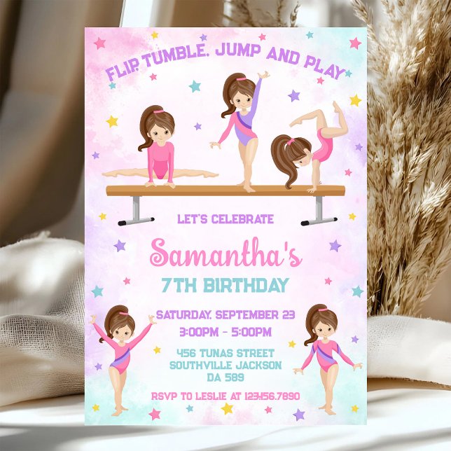 Gymnastics Flip Tumble Jump Birthday Invitation (Creator Uploaded)