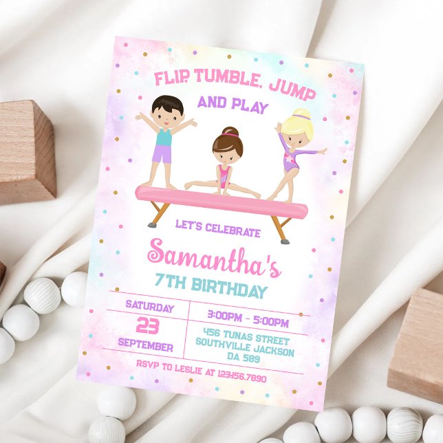 Gymnastics Flip Tumble Jump Birthday Invitation (Creator Uploaded)