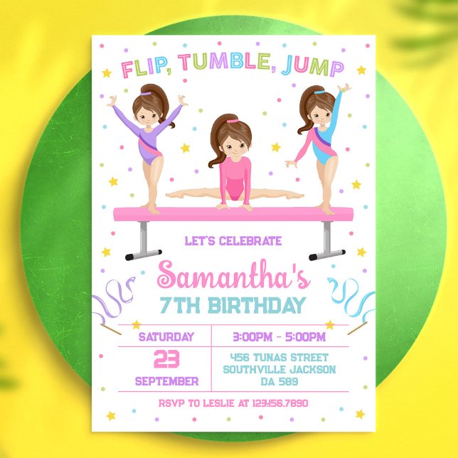 Gymnastics Flip Tumble Jump Birthday Invitation (Creator Uploaded)