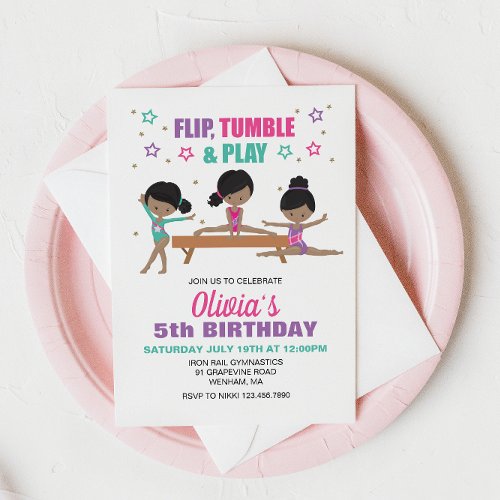 Gymnastics Flip Tumble  Play Birthday Invitation