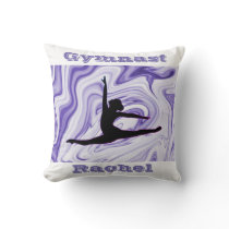 Gymnastics Floor, Beam, Vault, Bars Purple/White Throw Pillow