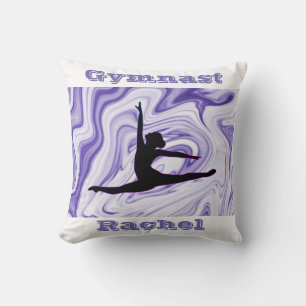 Gymnastics Floor, Beam, Vault, Bars Purple/White Throw Pillow
