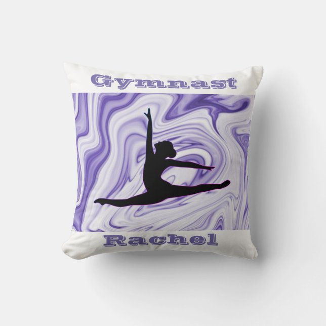Gymnastics Floor, Beam, Vault, Bars Purple/White Throw Pillow (Front)