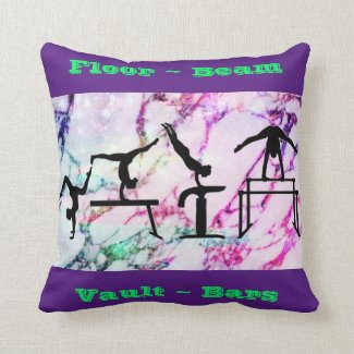 Gymnastics Floor, Beam, Vault, Bars w/ Custom Name Throw Pillow