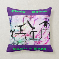 Gymnastics Floor, Beam, Vault, Bars w/ Custom Name Throw Pillow