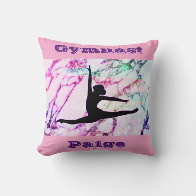 Gymnastics Floor, Beam, Vault, Bars w/ Custom Name Throw Pillow (Front)