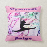 Gymnastics Floor, Beam, Vault, Bars w/ Custom Name Throw Pillow
