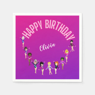 Gymnastics Friends "Happy Birthday" Pink Purple   Napkins