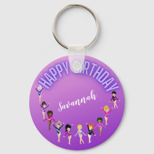 Gymnastics Friends "Happy Birthday" Purple Ombre   Keychain
