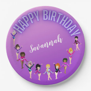 Gymnastics Friends "Happy Birthday" Purple Ombre Paper Plates