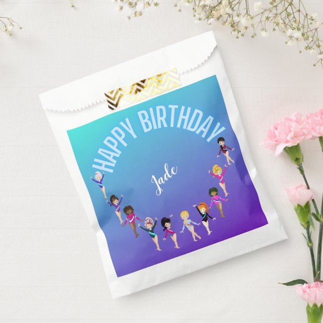 Gymnastics Friends "Happy Birthday" Turquoise  Favor Bag (Sealed)