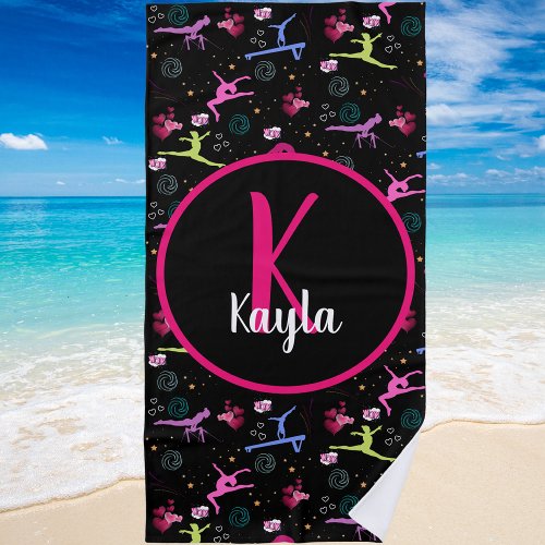 Gymnastics Fun Print Monogrammed   Beach Towel