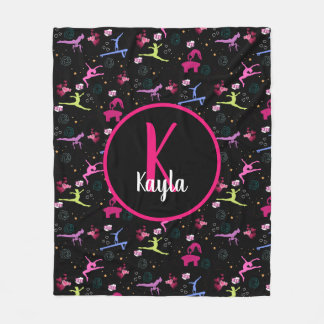 Gymnastics Fun Print Monogrammed  Fleece Blanket