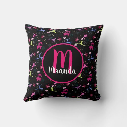 Gymnastics Fun Print Monogrammed  Throw Pillow