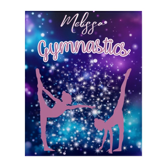 Gymnastics Galaxy Purple Turquoise Personalized Acrylic Print (Front)