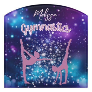 Gymnastics Galaxy Purple Turquoise Personalized Door Sign